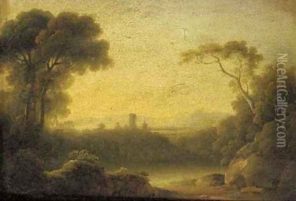 A castle in an Italianate landscape Oil Painting - John Rathbone