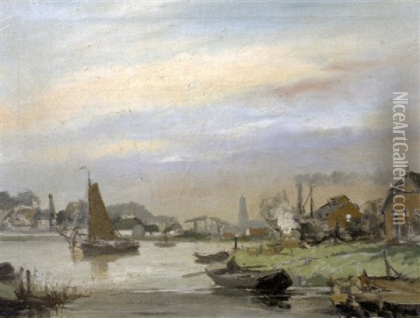 Paysage Fluvial En Hollande Oil Painting - Cornelis De Bruin
