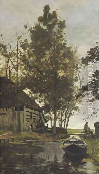 A shed by a canal Oil Painting - Willem Bastiaan Tholen