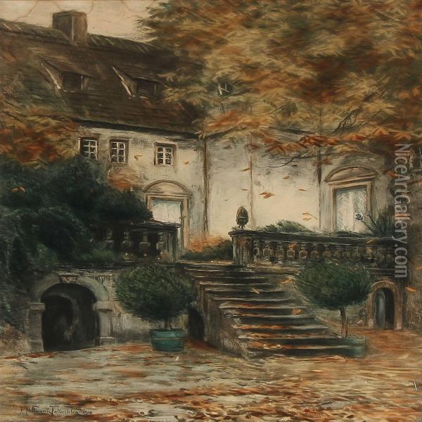 Windy Autumn Day At A Villa Oil Painting - Franz Hoffmann-Fallersleben