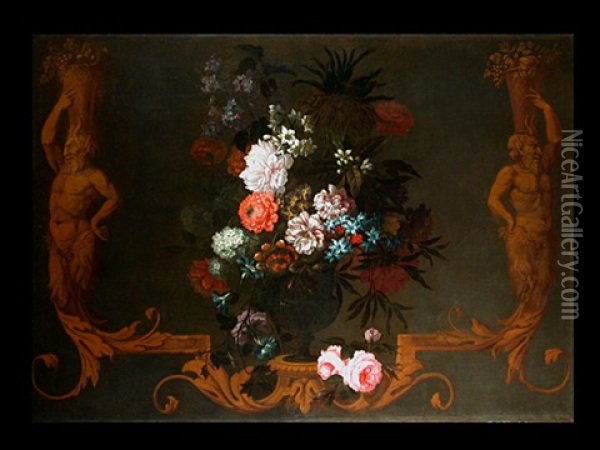 Blumenstrauss In Einer Glasvase Oil Painting - Nicolas Ricoeur