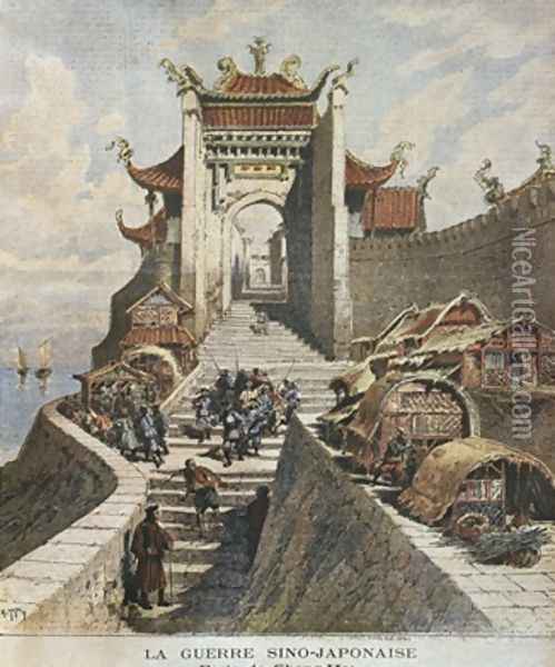 Sino-Japanese War Shanghai gate illustration from 'Le Petit Journal Supplement illustre 6th January 1895 Oil Painting - Henri Meyer