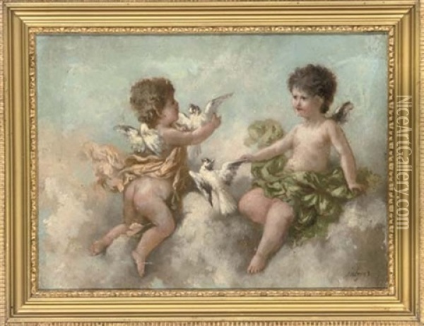 Divine Fruit (+ Cherubs And Doves; Pair) Oil Painting - Charles Augustus Henry Lutyens