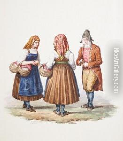 A Group Of Three Rustic Figures Oil Painting - Francesco Gonin