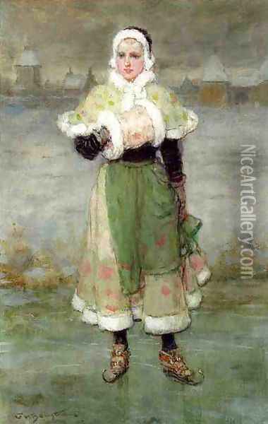 Woman on Skates Oil Painting - George Henry Boughton