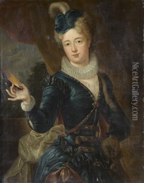 Portrait De Femme Tenant Un Masquesur Sa Oil Painting - Nicolas Fouche