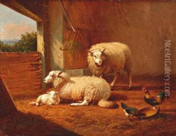 Lentezon In De Schapenstal Oil Painting - Joseph Van Dieghem