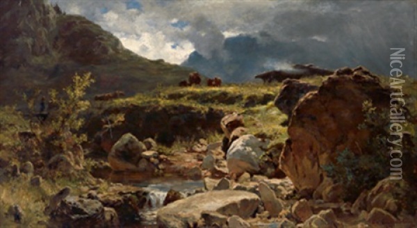 Heimkehr Der Herde Bei Aufziehendem Gewitter Oil Painting - Gustav von Bechtolsheim