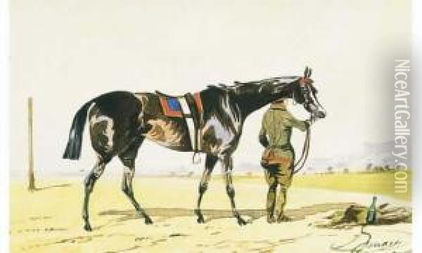Cheval Et Cavalier A La Barriere. Le Pur Sang Arabe Oil Painting - Jonny Audy