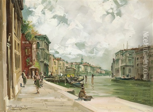 Canal Grande A Venezia Oil Painting - Cesare Gheduzzi