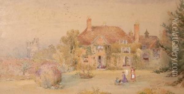 Ladies On The Lawn In Front Of The Rectory Oil Painting - Alkin
