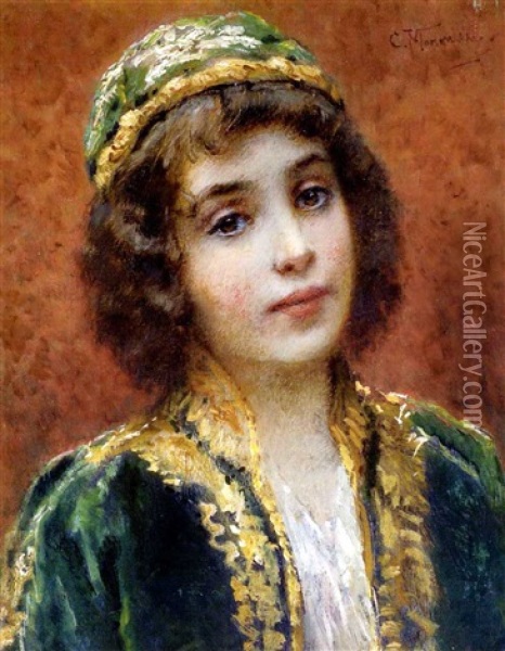 Juhlapukuinen Tytto (girl In Party Dress) Oil Painting - Vladimir Egorovich Makovsky