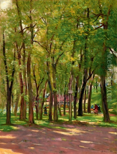 Park In Sunlight (zugliget Scene) Oil Painting - Antal Berkes