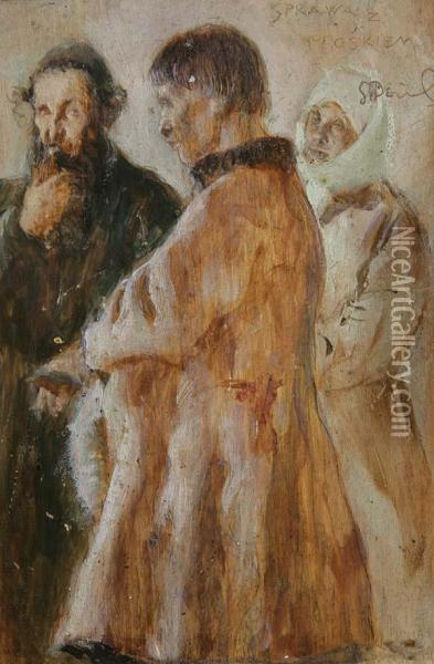 Rabbiner Im Gesprach Mit Einem Paar Oil Painting - Stanislaw Rejchan