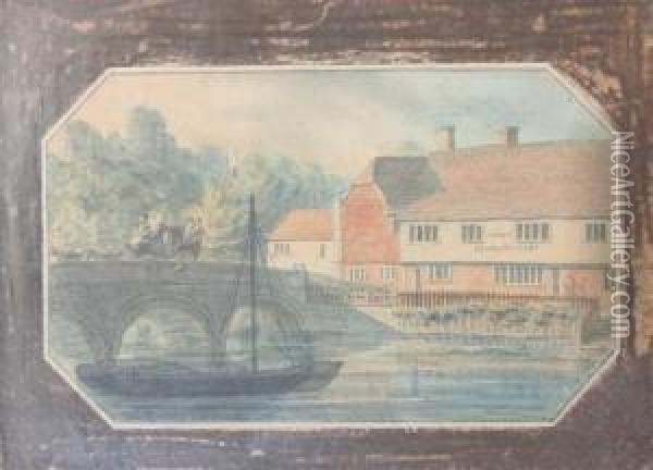 A View Of George Wise's Tunbridge Ware Manufactory And Bridge,tonbridge Oil Painting - Jacob Spornberg