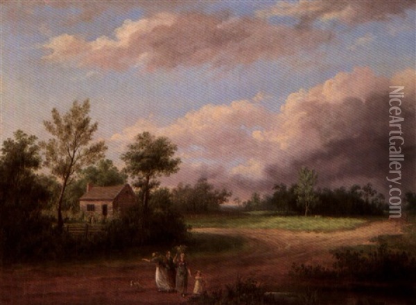 Strolling Along A Country Road Oil Painting - Thomas Birch