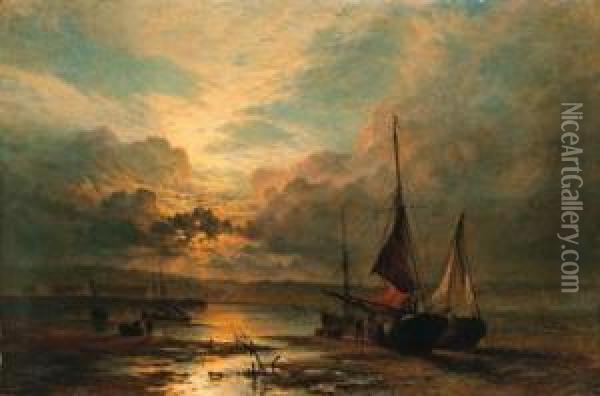 On The Medway At Dusk Oil Painting - Henry Thomas Dawson