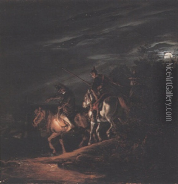 Nachtliche Reiterszene Oil Painting - Peter Heinrich Lambert Von Hess