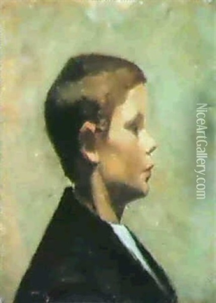 Profilportraet Af Lille Dreng Oil Painting - Marie Kriyer