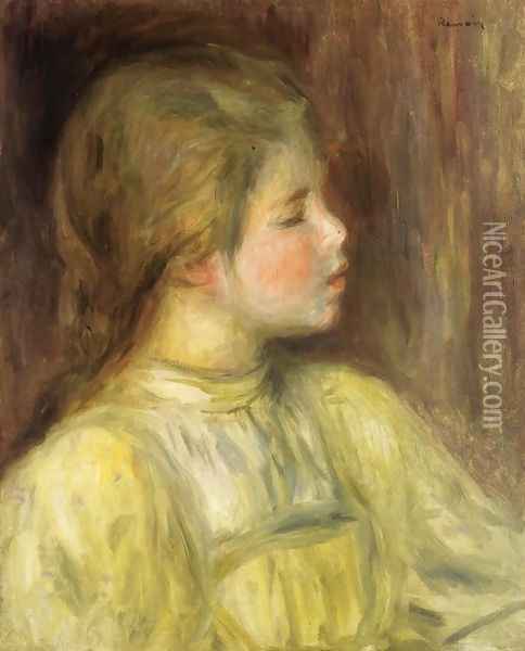 Womans Head The Thinker Oil Painting - Pierre Auguste Renoir