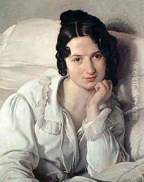 Portrait of Carolina Zucchi (or Carolina Zucchi in bed) Oil Painting - Francesco Paolo Hayez