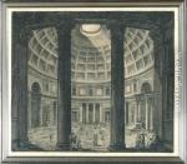 Veduta Dell' Interno Del Panteon Di Marco Agrippa Oil Painting - Luigi Rossini