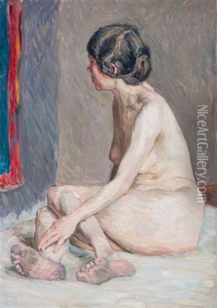 Sitzender Weiblicher Akt Oil Painting - August Haake