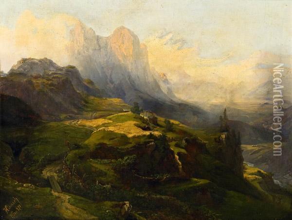 Sudtiroler Berglandschaft Oil Painting - Anton Hansch