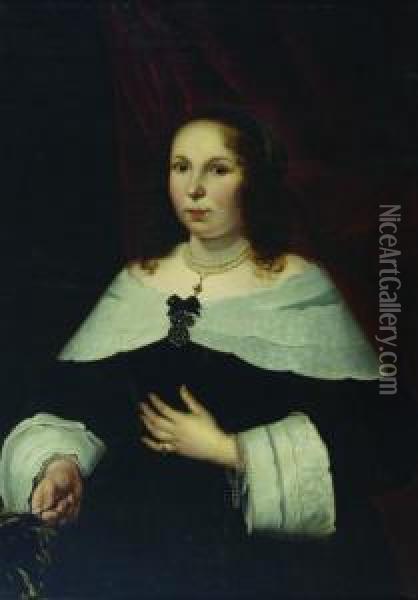 Lady With A Fan Oil Painting - Bartholomeus Van Der Helst