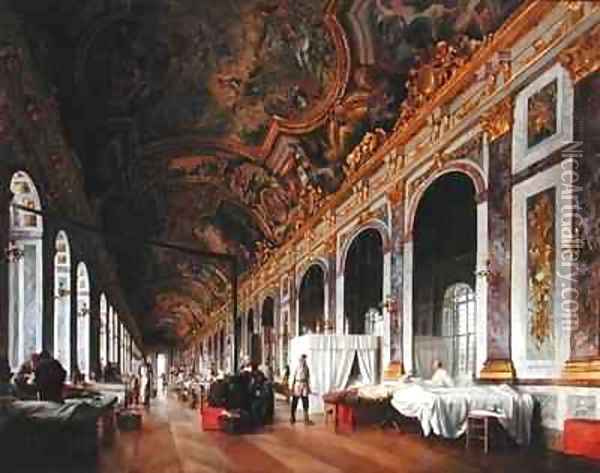 The Hall of Mirrors at Versailles used as Military Hospital for Tending Wounded Prussians in 1871 Oil Painting - Victor Buchereau