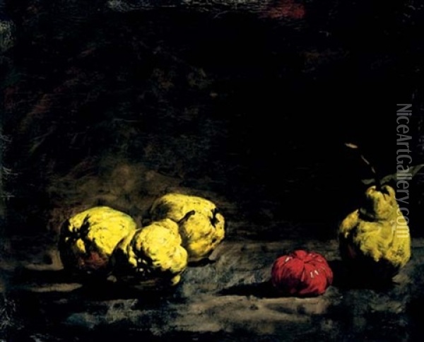 Still Life With Pears And A Quince Oil Painting - Theodule Ribot