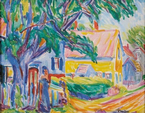 Provincetown Street Scene With Figure Oil Painting - Oliver Newberry Chaffee