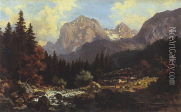 Motiv Aus Der Ramsau Oil Painting - Ludwig Sckell