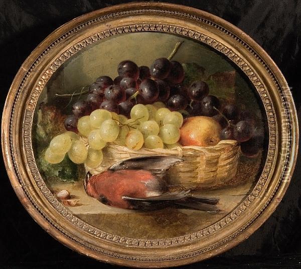 A Still Life Of Fruit In A Basket And A Dead Bullfinch Oil Painting - Eloise Harriet Stannard