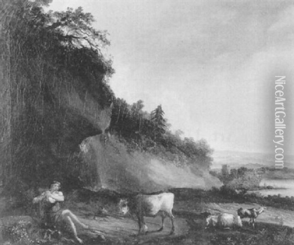 Arkadische Landschaft Mit Vieh Und Hirte Oil Painting - Johann Christian Klengel