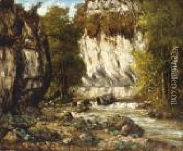 Riviere Et Falaise Oil Painting - Gustave Courbet