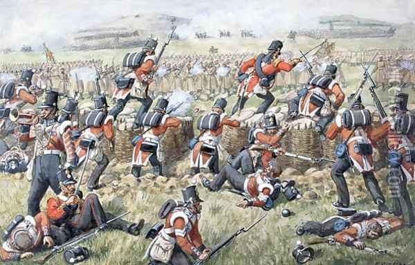 The 23rd Regiment Royal Welsh Fusiliers at the Battle of the Alma on 20th September, 1854 Oil Painting - Richard Simkin