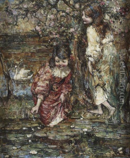 By The Lily-pond Oil Painting - Edward Atkinson Hornel