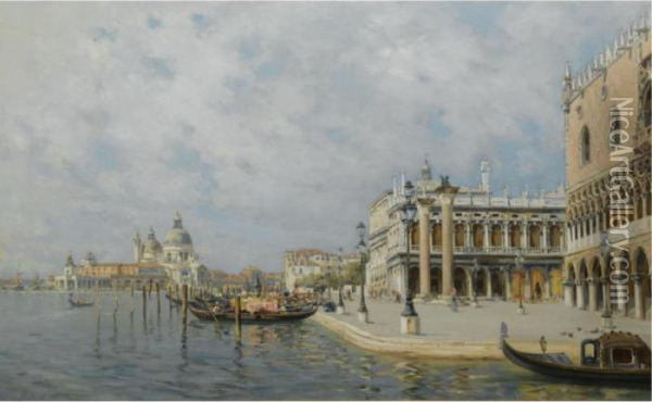 View Towards St. Mark's Square With Santa Maria Della Salute In The Distance Oil Painting - Rafael Senet y Perez