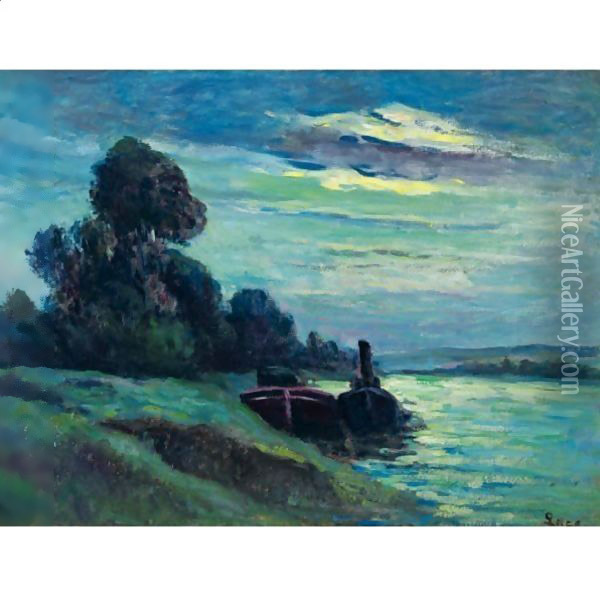 Peniches Sur La Seine Oil Painting - Maximilien Luce