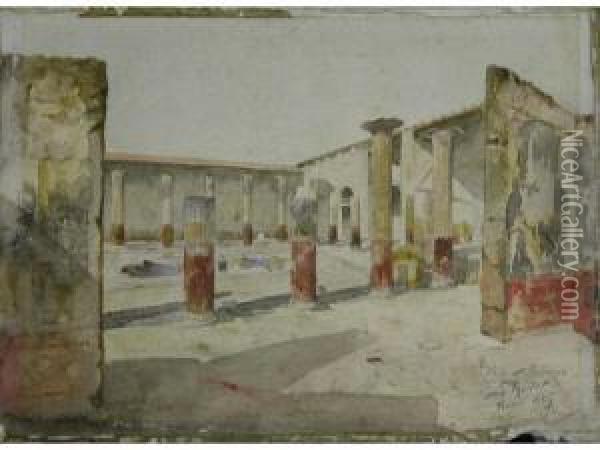 Pompei, La Maison De Meleagre. Oil Painting - Leopold Ridel