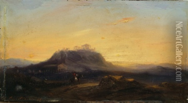Paysage Aux Ruines Oil Painting - Eugene Napoleon Flandin