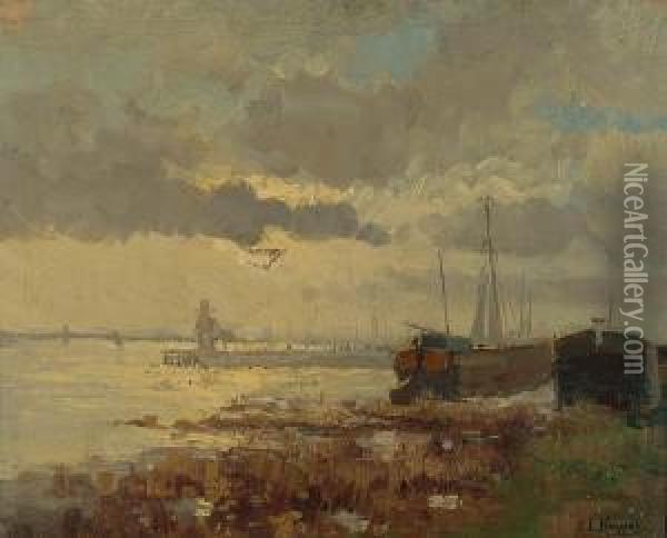 Morning Light Over An Estuary Oil Painting - Leon Huygens