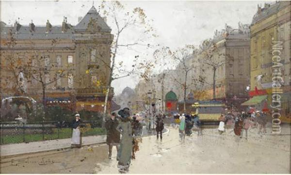 Animation Place Pigalle Oil Painting - Eugene Galien-Laloue