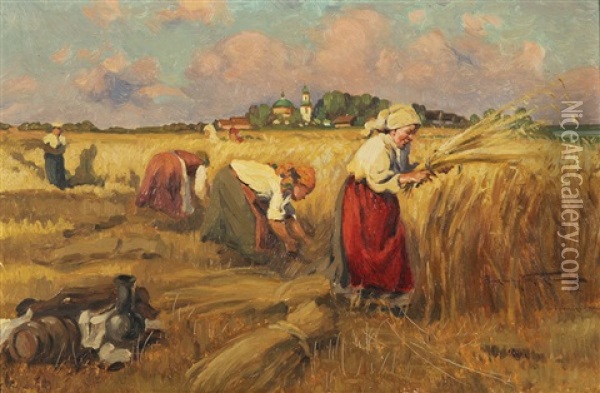 Harvesting Oil Painting - Alexandr Vladimirovich Makovsky