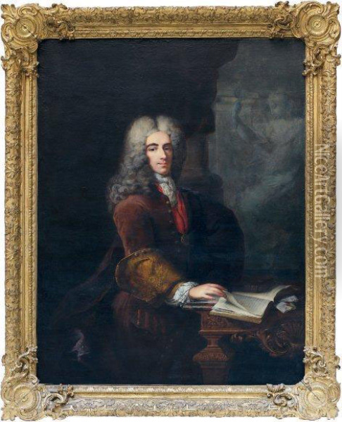 Portrait Presume De La Rochefoucauld Ason Bureau Dans Un Cadre En Bois Sculpte Et Dore, Travail Francaisdu Xviiie Siecle Oil Painting - Robert Tournieres