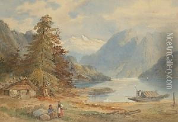 Figures By A Lake Oil Painting - Lennard Lewis