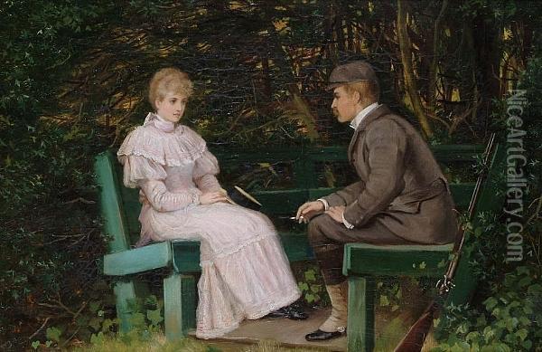 Figures On A Bench Oil Painting - George Goodwin Kilburne