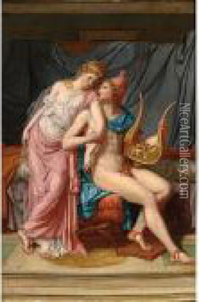 Paris And Helena Courting Oil Painting - Jacques Louis David