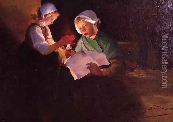 Reading Oil Painting - Ferdinand Loyen Du Puigaudeau